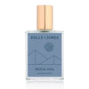 A bottle of Kelly + Jones Mezcal Azul Eau de Parfum Spray with a blue label and a gold cap.