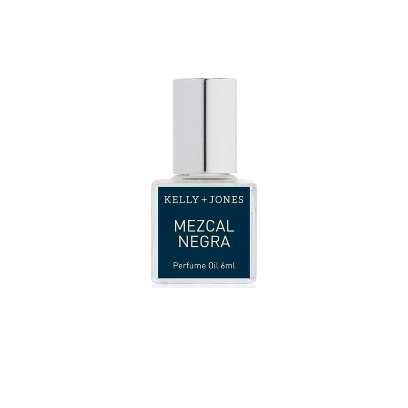 Mezcal Negra Perfume Oil Front label with silver cap and a rollerball