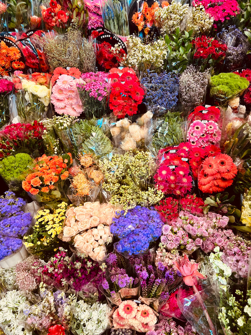 Colorful bouquet of flowers at the Mexico City Jamaica flower market